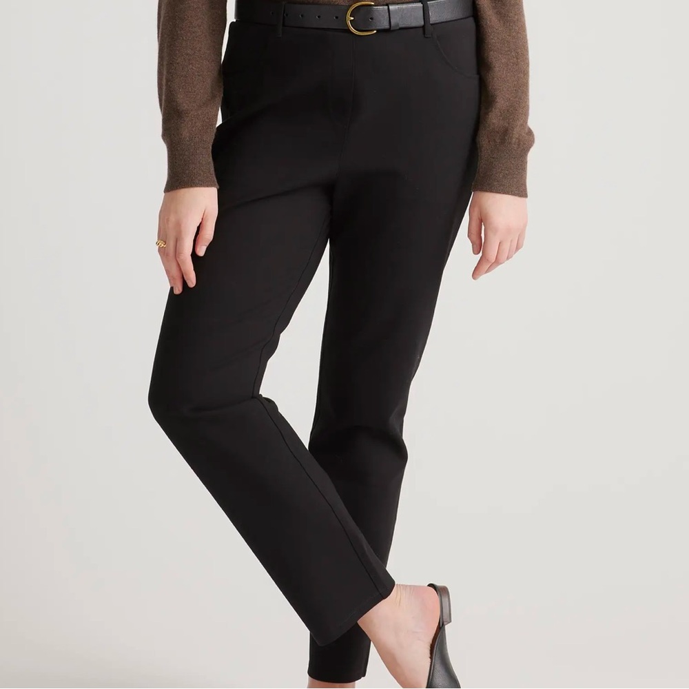 Quince Ultra-Stretch Ponte Straight Leg 4-Pocket Pants Black Small